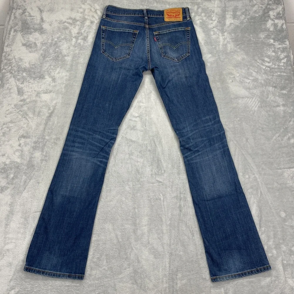 Levi's Jeans Mens 30x34 Blue Denim Whiskered Faded Stretch 527 Slim Bootcut Leg